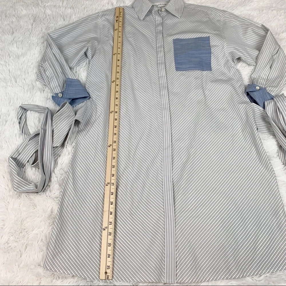 Frame contrast striped wrapped tie waist shirt dress button up pocket - Picture 3 of 12